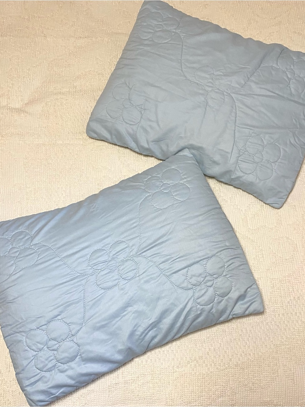 Vintage 80โs Dakotah Inc Blue Quilted Flower Pillowcase Pair